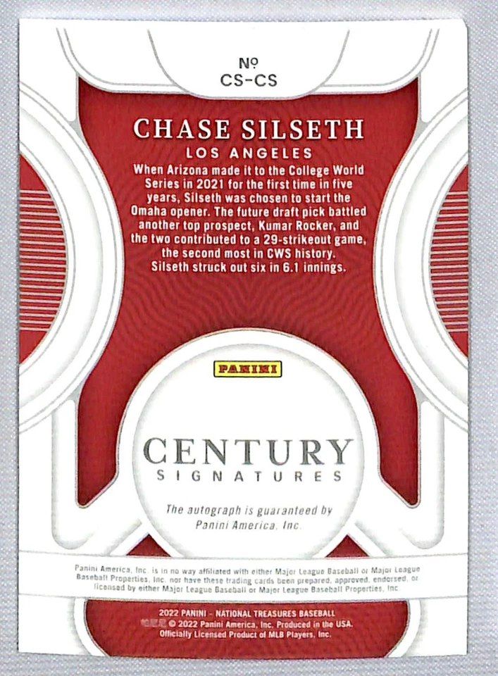 Chase Silseth 2022 Panini National Treasures Century Signatures Auto /99 #CS-CS - Image 2 of 2