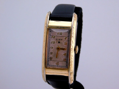 VINTAGE ELGIN ''STREAMLINE'' 45MM CURVED DECO MENS WRISTWATCH SERVICED C1930s