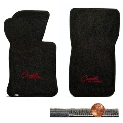 1963-1967 C2 Vette Black 2pc Ultimat Floor Mats - Red Corvette StingRay Logos