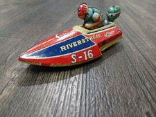 Vintage Japan Tin Friction Riverstreak S-16 Speed Boat Toy Yonewanza /Hadson