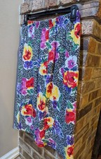 Vintage Sag Harbor Bold Floral Linen Skirt Black White Pockets Midi 15/16 10/12