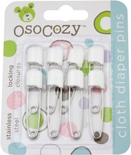 Diaper Pins - White - Sturdy, Stainless Steel Diaper Pins with Safe Locking