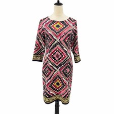 Talbots M PETITE Bold Geometric Chain Link Print Ponte Stretch Knit Shift Dress