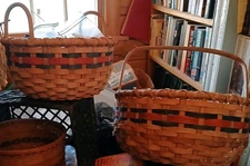 All Wicker Items. A Set Of 2 Handled Baskets, A Lid, And A Bowl, All Vintage.