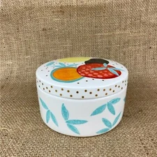 Lenox Abstract Fruit with Gold Polka Dots Round Covered Trinket Box