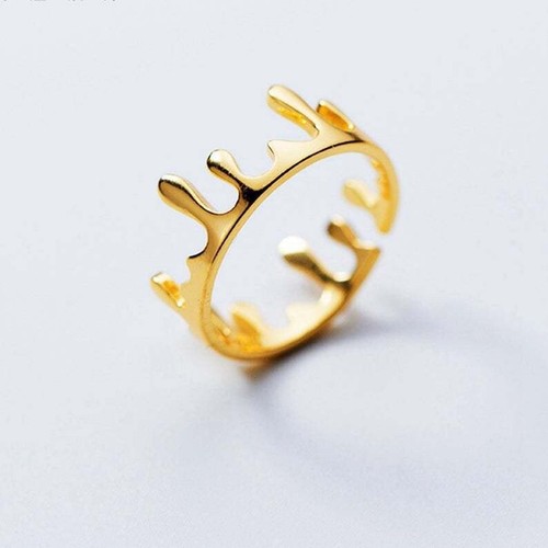 Anello di apertura corona di lava irregolare placcato oro 18K acciaio inox minimalista - Foto 2 di 5