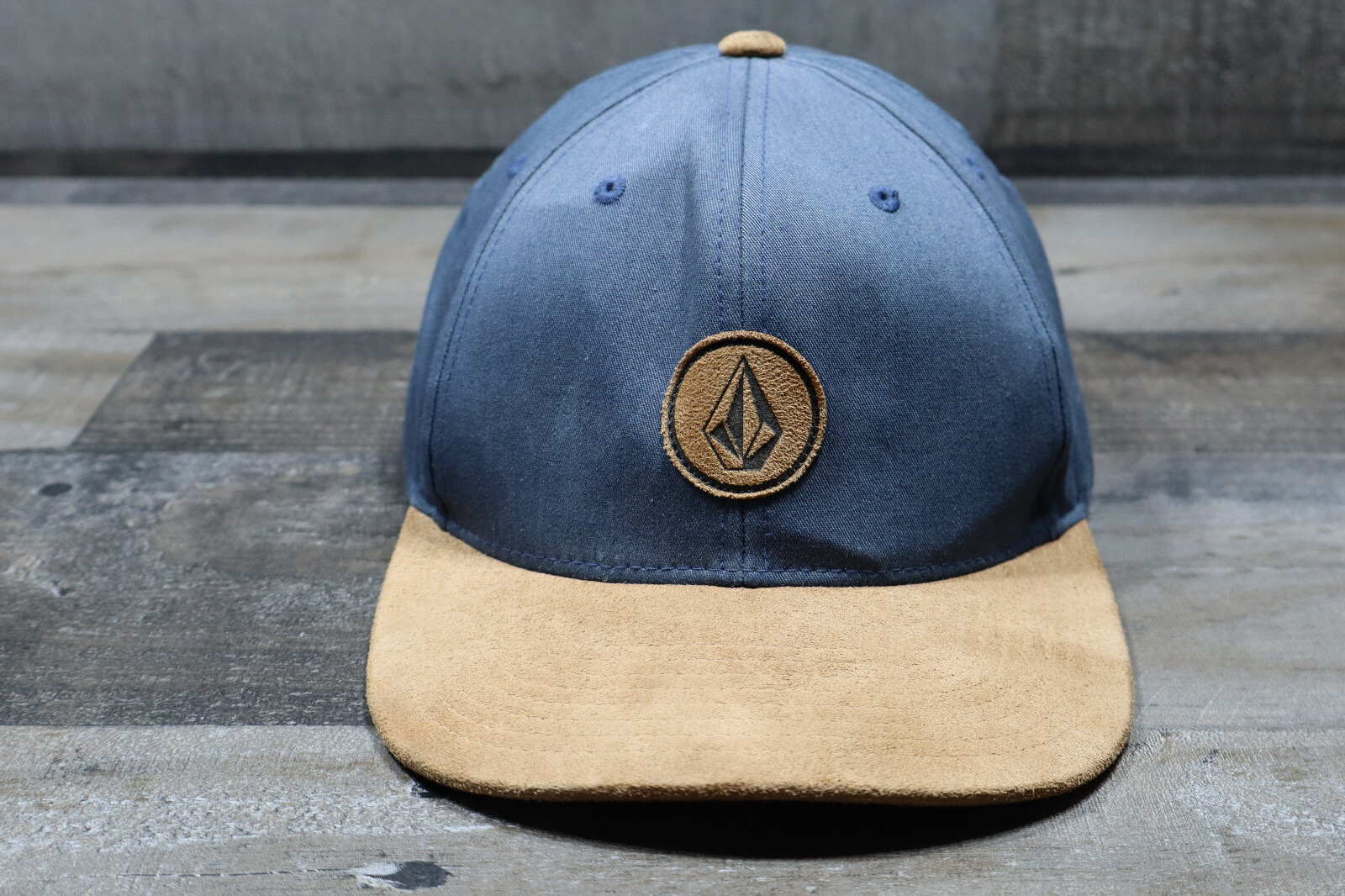 Volcom Stone Snap Back Hat Cap Mens Casual Blue Brown Suede One Size Skate Surf