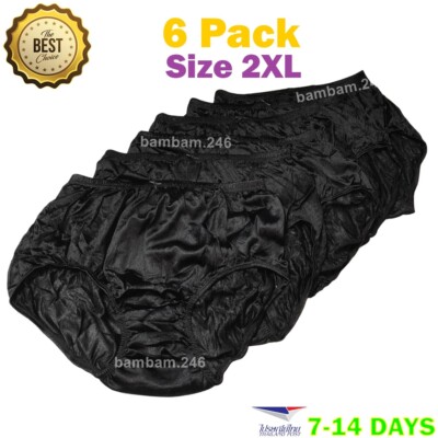 6 Pack Soft Nylon Underwear Shiny Panties Briefs Size 2XL High Waist Black Color