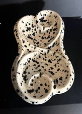 Beautiful Vintage Large Table Ashtray Speckle Glaze Black & White MCM