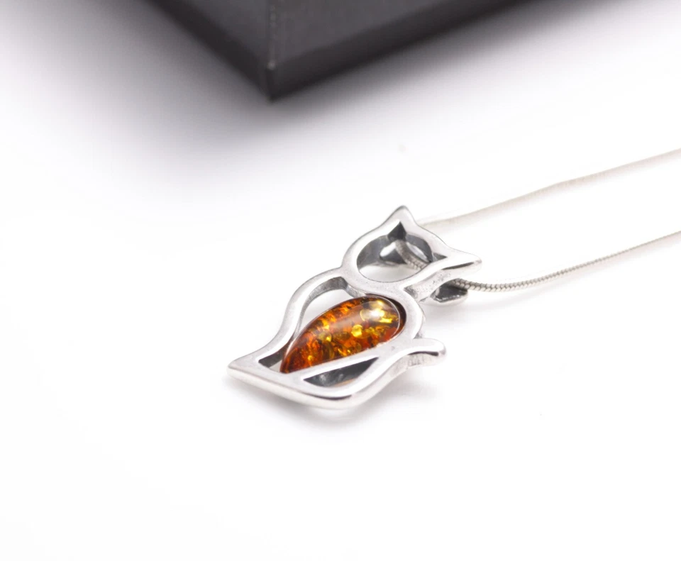 COLGANTE Y COLLAR DE CADENA NATURAL ÁMBAR BÁLTICO PLATA ESTERLINA 925 CERTIFICADO GATO Foto 4 de 4