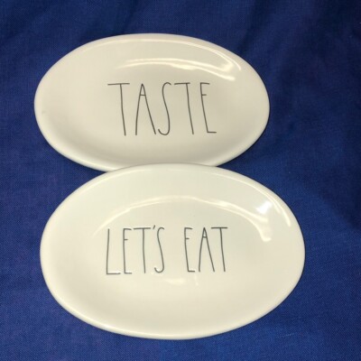 Set of 2 Rae Dunn Taste  and Let s Eat  Ceramic Snack Plates