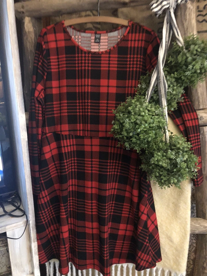 Ropa de mujer talla grande moda rojo/negro vestido a cuadros ¡Informal! Foto 3 de 3