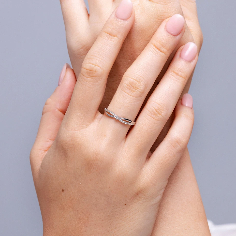 Delicate Diamond 14K Rose Gold Promise Ring Split Shank Angara  - Image 3 of 4