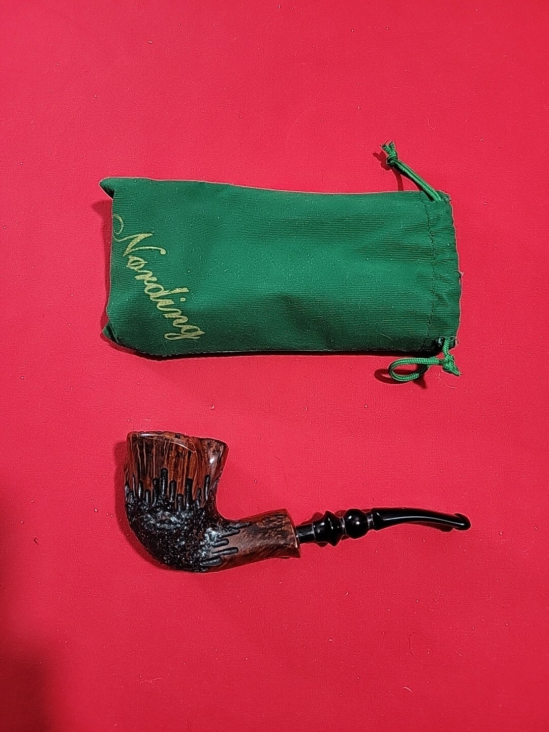 Erik Nording Freehand Rustic 4 Tobacco Smoking Pipe w/Vulcanite Stem