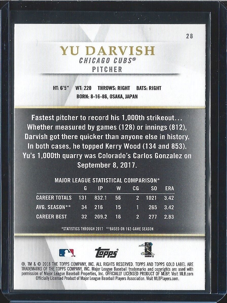 Yu Darvish - 2018 Topps Gold Label #28 - Class 2 Black Yu Darvish - 2018 Topps Gold Label #28 - Class 2 Black