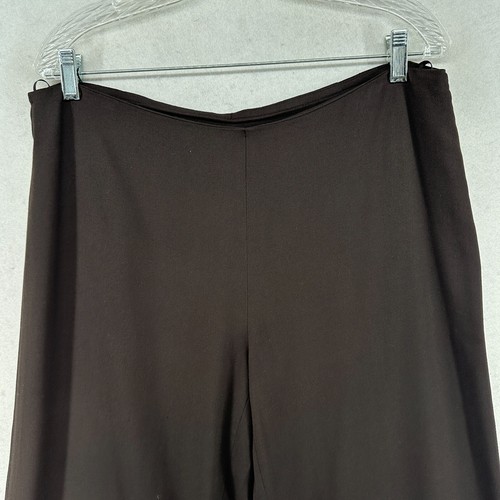 EILEEN FISHER Pants PL Stretch Viscose Virgin Wool Crepe Wide Side Zip Brown - Picture 6 of 17