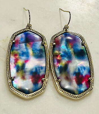 Kendra Scott Danielle Statement Earrings Teal Tie Dye Illusion