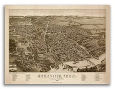 1886 Knoxville Tennessee Vintage Old Panoramic City Map - 18x24