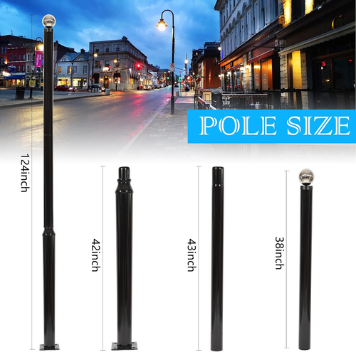 Street Light Pole 10Ft Tall,Outdoor Solar Street Lamp Post with Base, Sub-Assemb - Picture 3 of 9