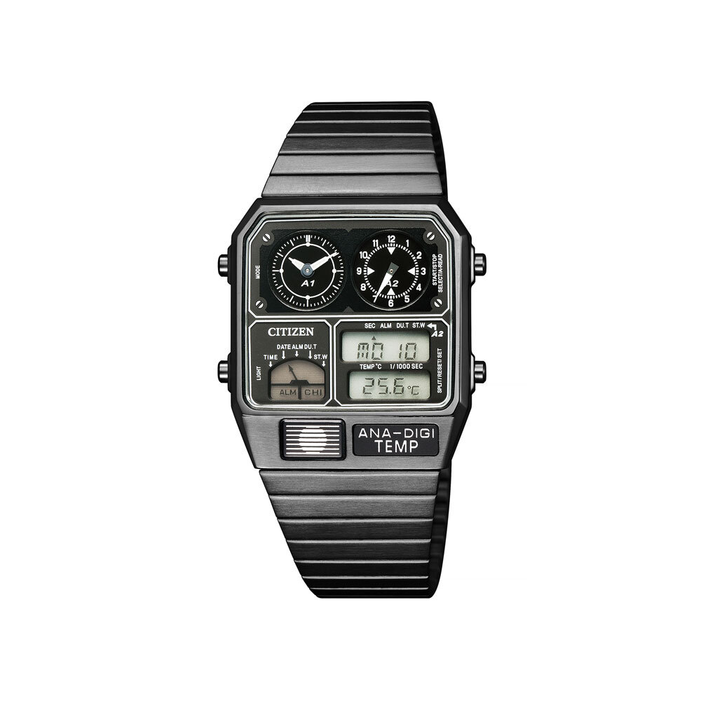 Citizen JG2105-93E Ana Digi Temp Black Stainless Watch Steel Band