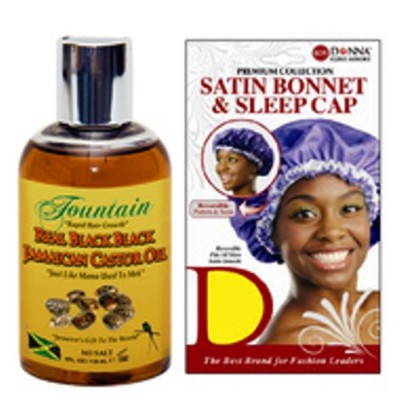 Fountain Jamaican Black Castor Oil for Hair- Eyebrow - Eyelash Serum & Satin Cap