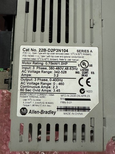 ALLEN BRADLEY 22B-D2P3N104 AC DRIVE ***NUEVO*** ¡¡¡Garantía!!!! - Imagen 5 de 5