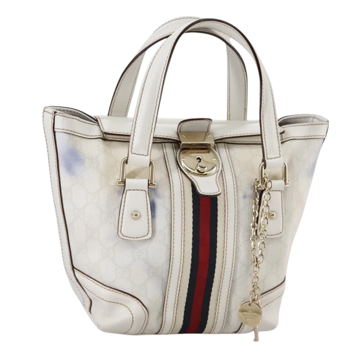 Sac à main GUCCI Sherry Line GG Supreme PVC or blanc 153028 authentique ki5286