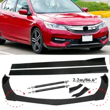 Front Bumper Lip Spoiler+86.6" Side Skirt Body Kit Glossy For Honda Civic Acco
