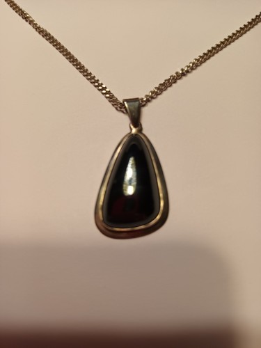 Anhänger mit Kette Echtsilber 835er 42cm Hämatit Cabochon 2,5cm 30er Jahre - Bild 3 von 12