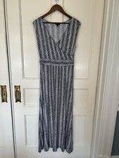 Talbots Jersey Maxi Dress Womens Size MP Navy White Striped Zig Zag Classic