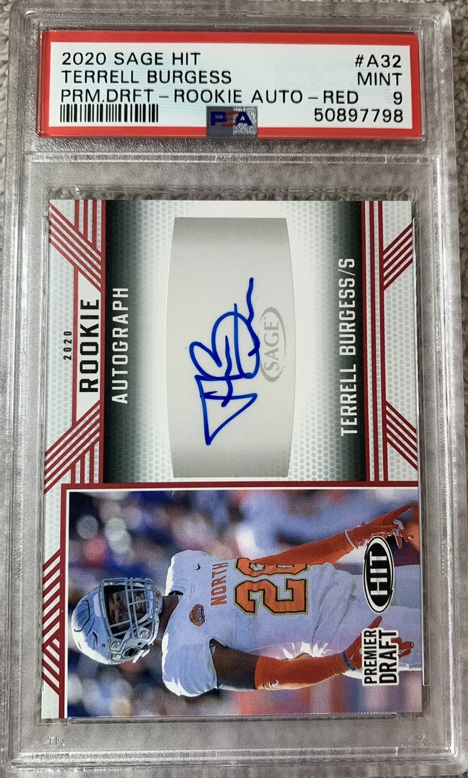 Terrell Burgess Sage Hit Premier Draft Rookie Autograph #A32 Red
