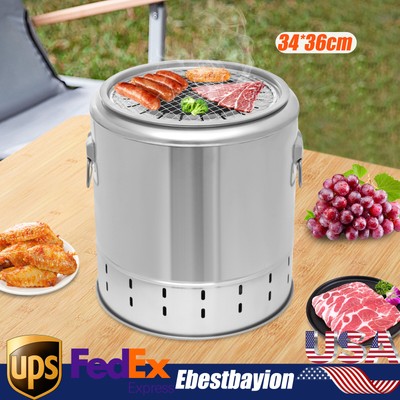 Portable Smokeless Stainless Steel BBQ Grill 2-in-1 for Camping Picnic Barrel