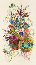 24" X 44" Panel Venice Bright Flowers Floral Natural Cotton Fabric D652.20