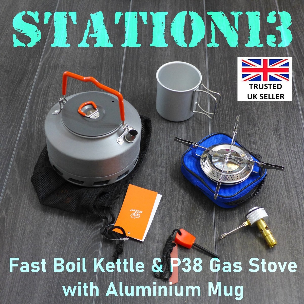FAST BOIL Kettle litre) with P-38 Gas Stove 300ml Aluminium