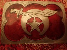 Vintage Engraved Shriners Inlay Masonic Belt Buckle