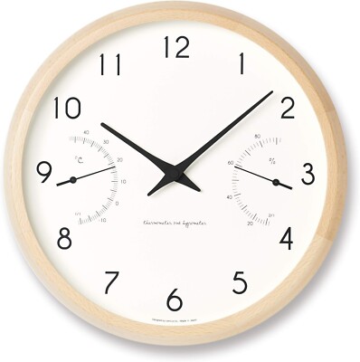 Lemnos Wall Clock With temperature and humidity meter PC17-05 NT Analog Natural