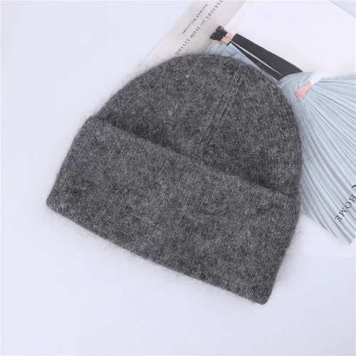 Sombrero de punto de invierno para mujer Angora piel de conejo cachemir gorro grueso cálido - Imagen 18 de 32