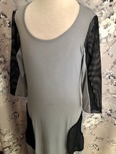 I’m In Women’s Medium Grey & Black Mesh 3/4 Sleeve Stretchy Maxi Dress Pockets
