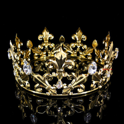Men's Imperial Medieval Fleur De Lis Gold King Metal Crown 7cm Tall 57cm Circ