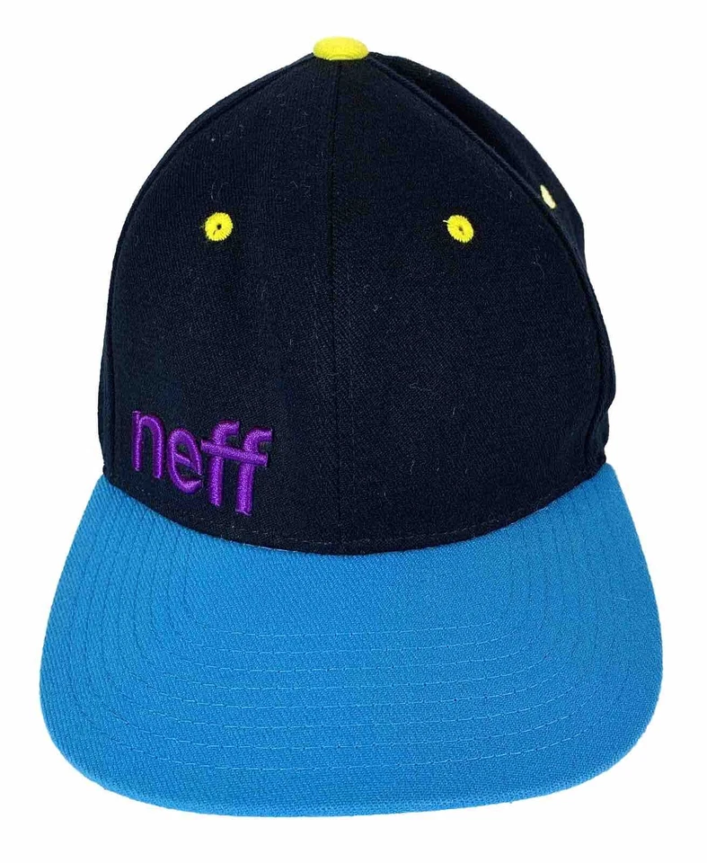Gorra Neff Flat Bill Flex Fit Talla L/XL Bordada Negra/Azul Sombrero Moda Foto 2 de 4