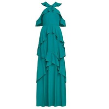 BCBG MAXAZRIA Green Audrianna Georgette Ruffled Halter Sleeveless Gown 2