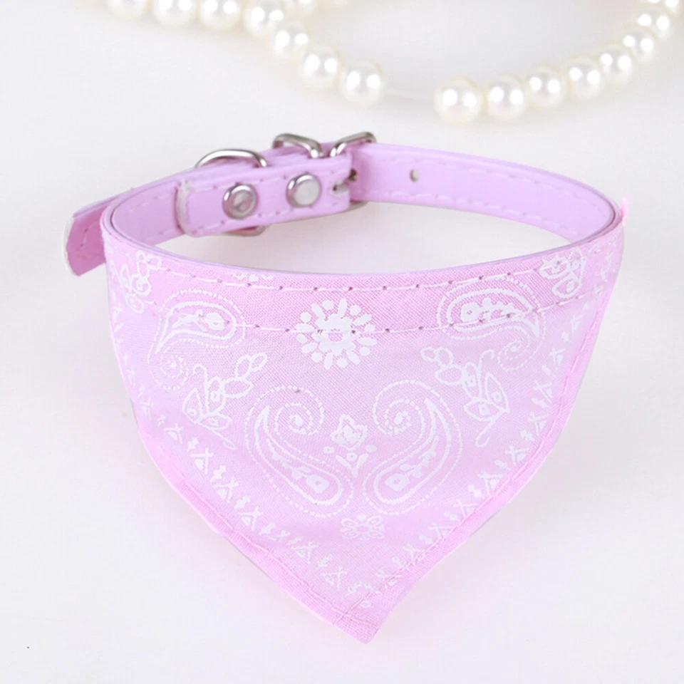 Pet Dog Puppy Cat Neck Scarf Bandana with Leather Collar Neckerchief Adjustable∂ - Image 3 of 4