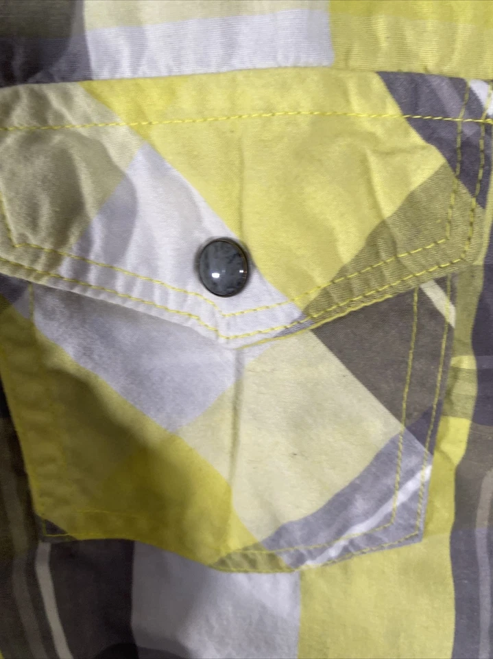 Camisa occidental grande Ditch Plains para hombre manga corta perla frente a presión azul a cuadros Foto 2 de 4