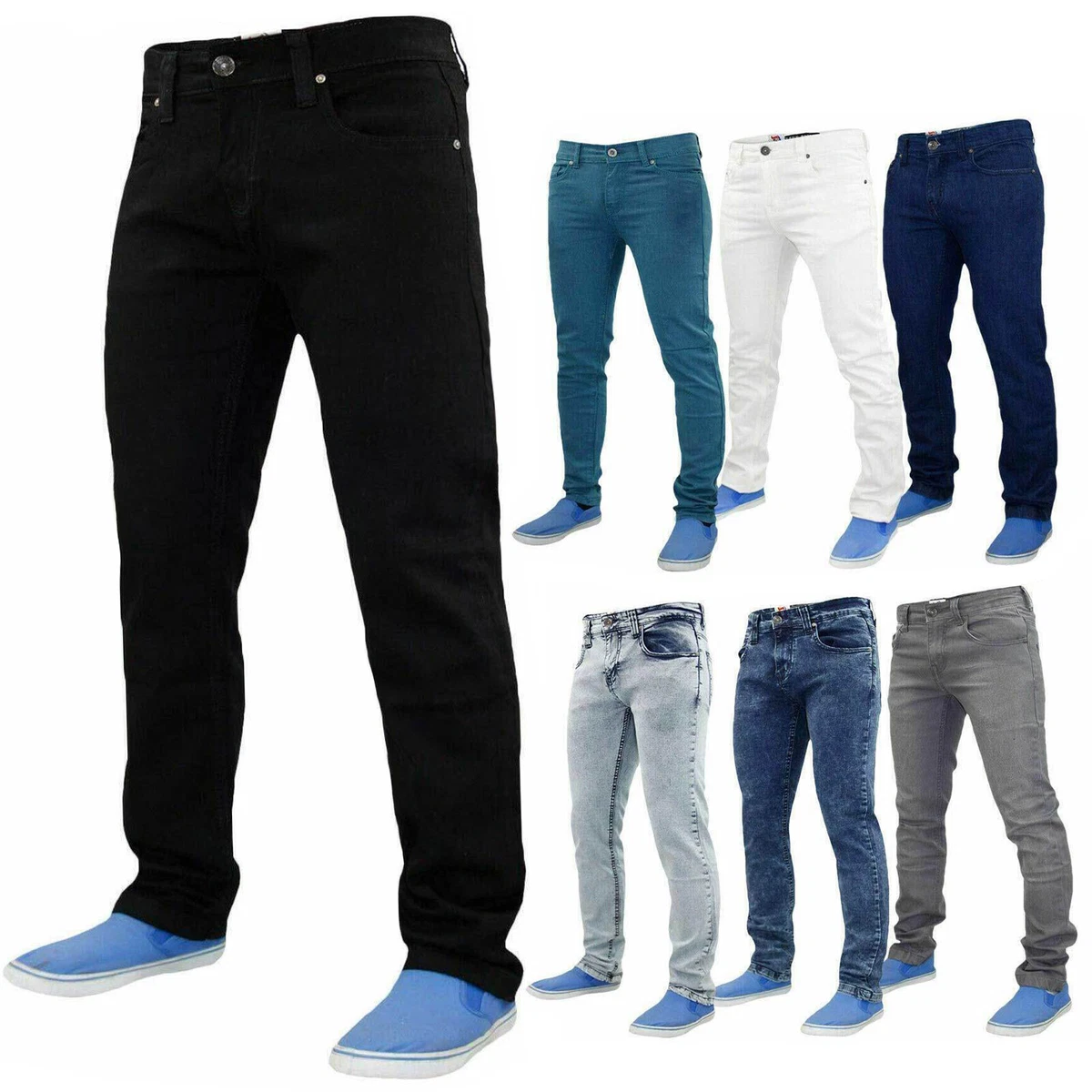 Mens Jeans Stretch Slim Fit Denim Pants Flex Skinny Trousers UK All Waist Sizes