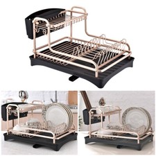 Dish Drainer Rack Kitchen 2 Tier Sink Cutlery Holder Plate Draining W/ Drip Tray