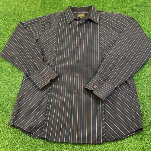 Roar Shirt Mens Extra Large Black Red Striped Button Up Long Sleeve Preppy Y2K