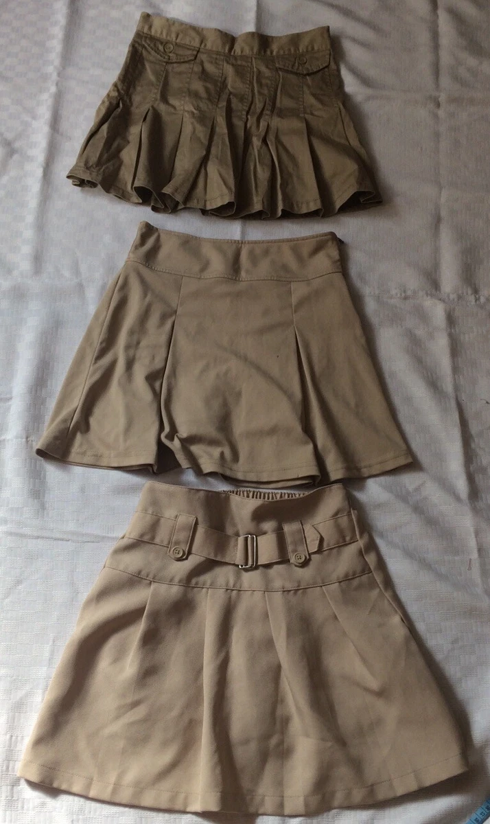 Pre Owned Girls Khaki Uniform Skirts With Shorts 3 Piece Set