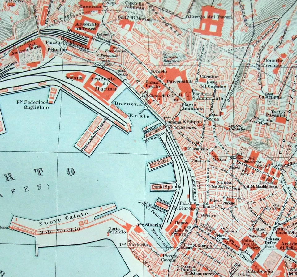 Genoa, Italy - Original 1895 City Map by Meyers. German Antique Genua - Image 4 of 4