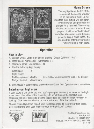 ITHistory (1980s) SOFTWARE MANUAL: CRYSTAL CALIBURN Solid State Pinball - Imagen 3 de 3