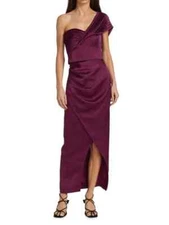 THEIA Gisela One Shoulder Satin Dress, Sculpted bodice, Draped skirt, Sz 8, $695